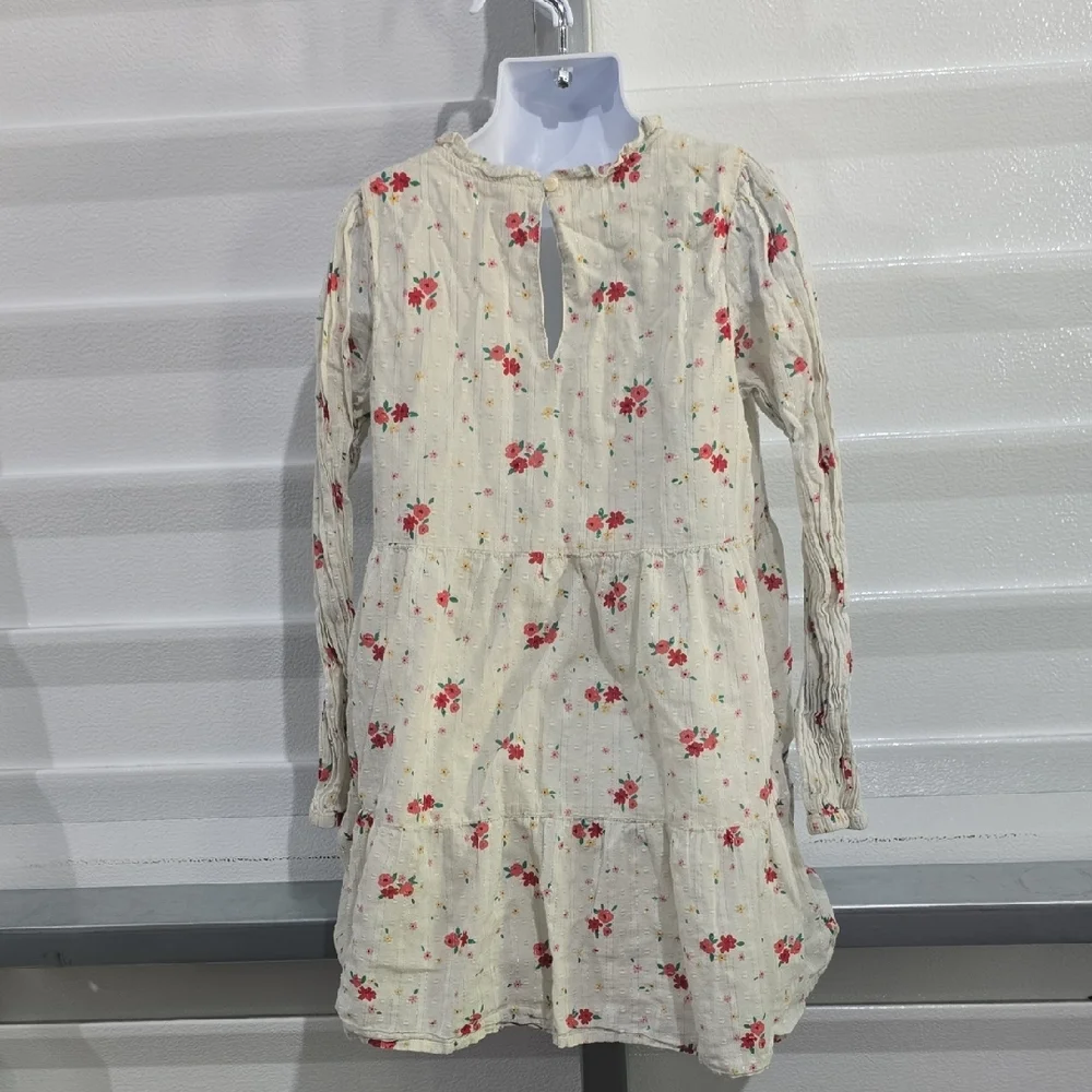 Cat & Jack Cream Red Floral Bishop Long‎  Sleeve Dress Size 7/8
